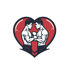 Sticker - Illustration of a male boxer holding a baby inside a heart viewed from front set inside circle on isolated background done in retro style.