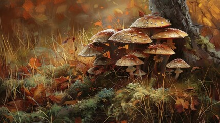 Canvas Print - Forest mushrooms. Generative AI