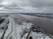 Winter thaw, view of the rising Vistula river, Mikoszewo, northern Poland