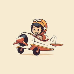 Canvas Print - Cute little boy in spacesuit and airplane. vector illustration.