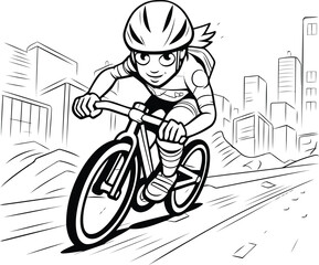 Canvas Print - Cyclist riding on the road in the city. Vector illustration.