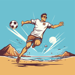 Poster - Soccer player on the beach. Vector illustration in retro style.