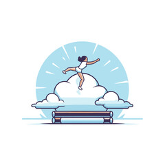 Poster - Vector illustration of a girl jumping on the cloud. isolated on white background.