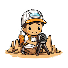 Canvas Print - Illustration of a Cute Little Boy Holding a Tripod and Camera