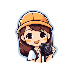 Wall Mural - Illustration of a Cute Girl Holding a Camera on White Background