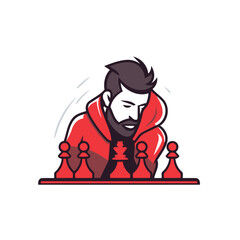 Poster - Vector illustration of a man playing chess isolated on a white background.