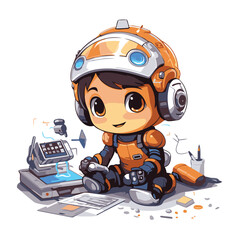 Canvas Print - Astronaut boy in helmet and headphones. Cartoon vector illustration.