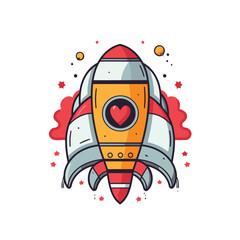 Wall Mural - Rocket with heart icon in doodle style. Vector illustration.