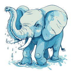 Sticker - Vector illustration of an elephant with a splash of water in his mouth