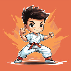 Sticker - Karate boy cartoon character. Vector illustration of a karate boy.