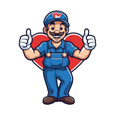 Wall Mural - Vector illustration of a smiling mechanic with thumbs up isolated on white background.