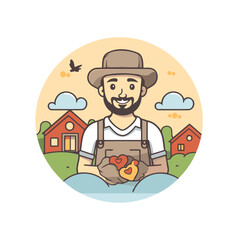 Canvas Print - Farmer with heart in hand. Vector illustration in cartoon style.