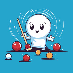 Poster - Cute cartoon snowman playing billiards. Vector illustration.