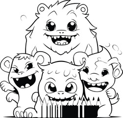 Sticker - Black and White Cartoon Illustration of Funny Animals Group Coloring Book