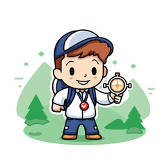 Sticker - Cute School Boy Holding Compass - Cartoon Vector IllustrationÃ¯Â»Â¿