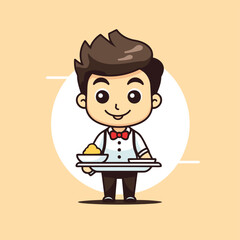 Sticker - Waiter Serving Food - Cartoon Vector IllustrationÃ¯Â»Â¿