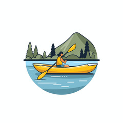 Wall Mural - Kayaking in the mountains. Vector illustration in a flat style.