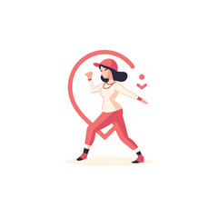 Sticker - Young woman in red hat dancing hip-hop. Vector illustration.