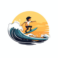 Poster - Surfer on the wave. Vector illustration in a flat style.