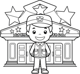 Poster - police boy in front of station building vector illustration graphic design vector illustration graphic design