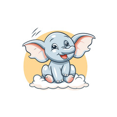 Sticker - Cute elephant sitting on the cloud. Vector illustration in cartoon style.