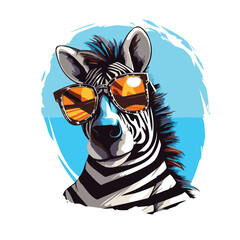 Wall Mural - Zebra with sunglasses. Hand drawn vector illustration in cartoon style.