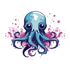 Canvas Print - Illustration of cartoon octopus. Vector illustration on white background.