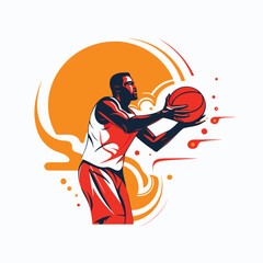 Sticker - Basketball player with ball. Vector illustration of a basketball player.