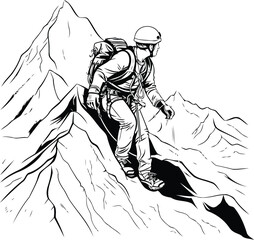 Poster - Hiker on the mountain. Vector illustration in black and white colors