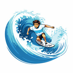 Sticker - Surfer on the surfboard. Vector illustration on white background.