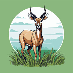 Wall Mural - Antelope standing on the grass in the field. Vector illustration.