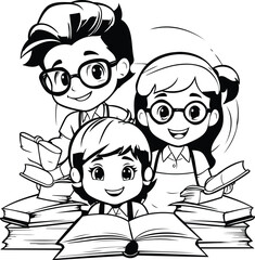 Poster - School kids with books cartoons vector illustration graphic design vector illustration graphic design