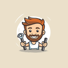 Wall Mural - Hipster Man Holding Spanner Mascot Character Vector Design