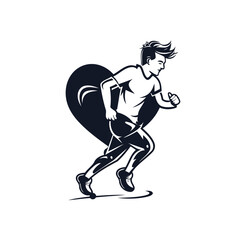 Sticker - Running man with heart. Vector illustration of a runner running with heart in the background.