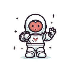 Wall Mural - Cute astronaut with heart in his hand. Vector illustration in flat style.