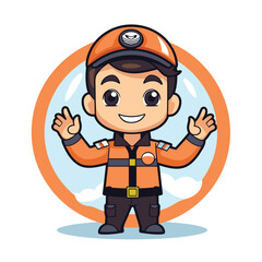 Canvas Print - Cute little boy in safety helmet and uniform. Vector illustration.