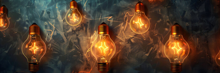 Wall Mural - Innovative Energy Solutions Concept: Glowing Light Bulbs on a Textured Background Showcasing Power and Creativity