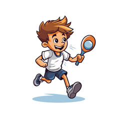 Canvas Print - Cartoon boy playing badminton. Vector illustration on white background.