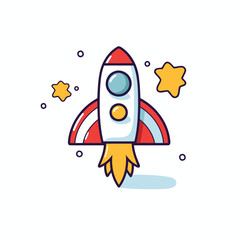 Sticker - Rocket icon in flat style. Spaceship launch vector illustration on white isolated background.