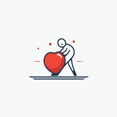 Sticker - Stick figure with heart. Stylized thin line icon. Vector illustration.