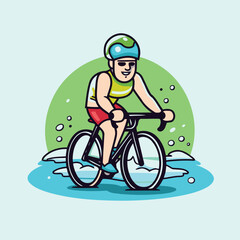 Poster - Vector illustration of a cyclist riding a bicycle on a background of water