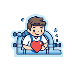 Sticker - Man with heart in the hands. Valentine's Day vector illustration.