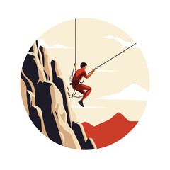 Poster - Rock climber climbs a cliff. Vector illustration in flat style.