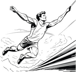 Poster - Football player jumping with a bat. Black and white vector illustration.