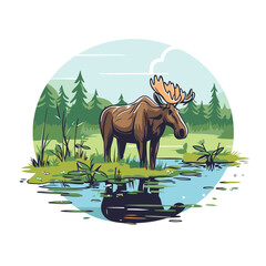 Poster - Moose on the lake. Vector illustration of a moose.