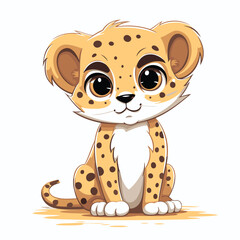 Canvas Print - Cute cartoon cheetah sitting on white background. Vector illustration.