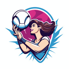 Canvas Print - Volleyball woman player with ball in hand. Vector illustration.