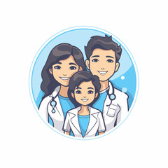 Sticker - Happy family of doctors. mother. father and son. Vector illustration.