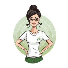 Sticker - Portrait of a smiling young woman with glasses. Vector illustration.