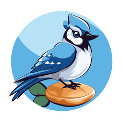 Wall Mural - Blue jay bird sitting on a pebble. Vector illustration.